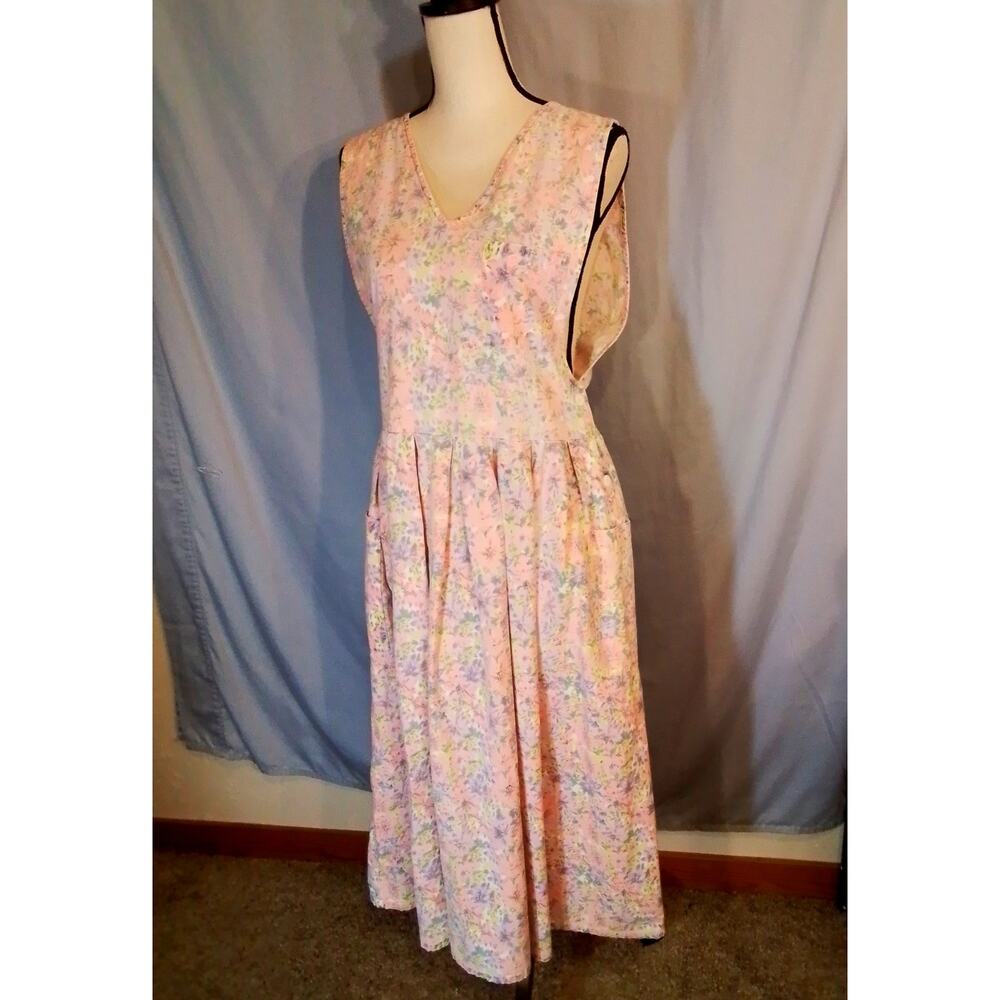 Vintage KZK Soft Pink Pinafore Fit and Flare Floral Drsss